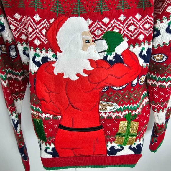 Blizzard Bay Ugly Christmas Sweater Buff Santa Men's Size L NWT - Picture 8 of 14